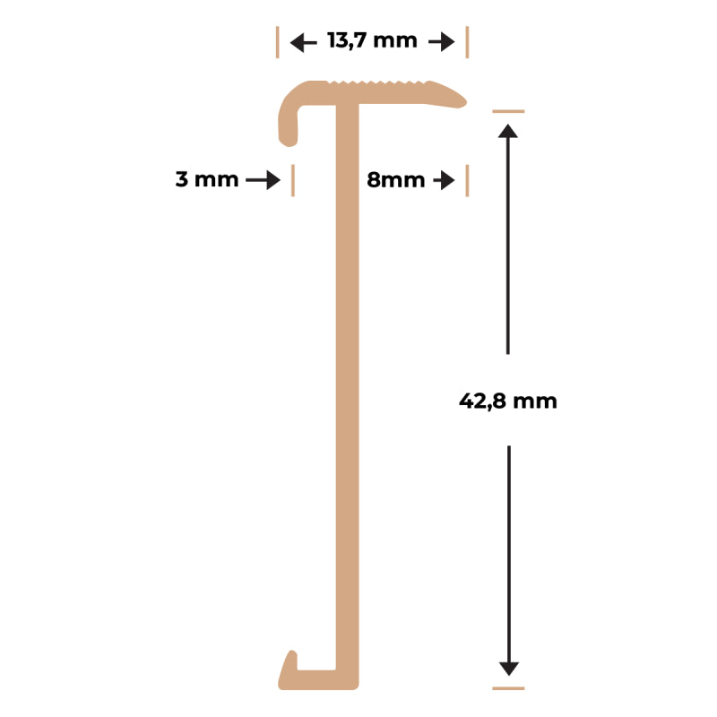 Trapneusprofiel 14 x 43mm RVS geborsteld 1,5m, per set van 4 stuks