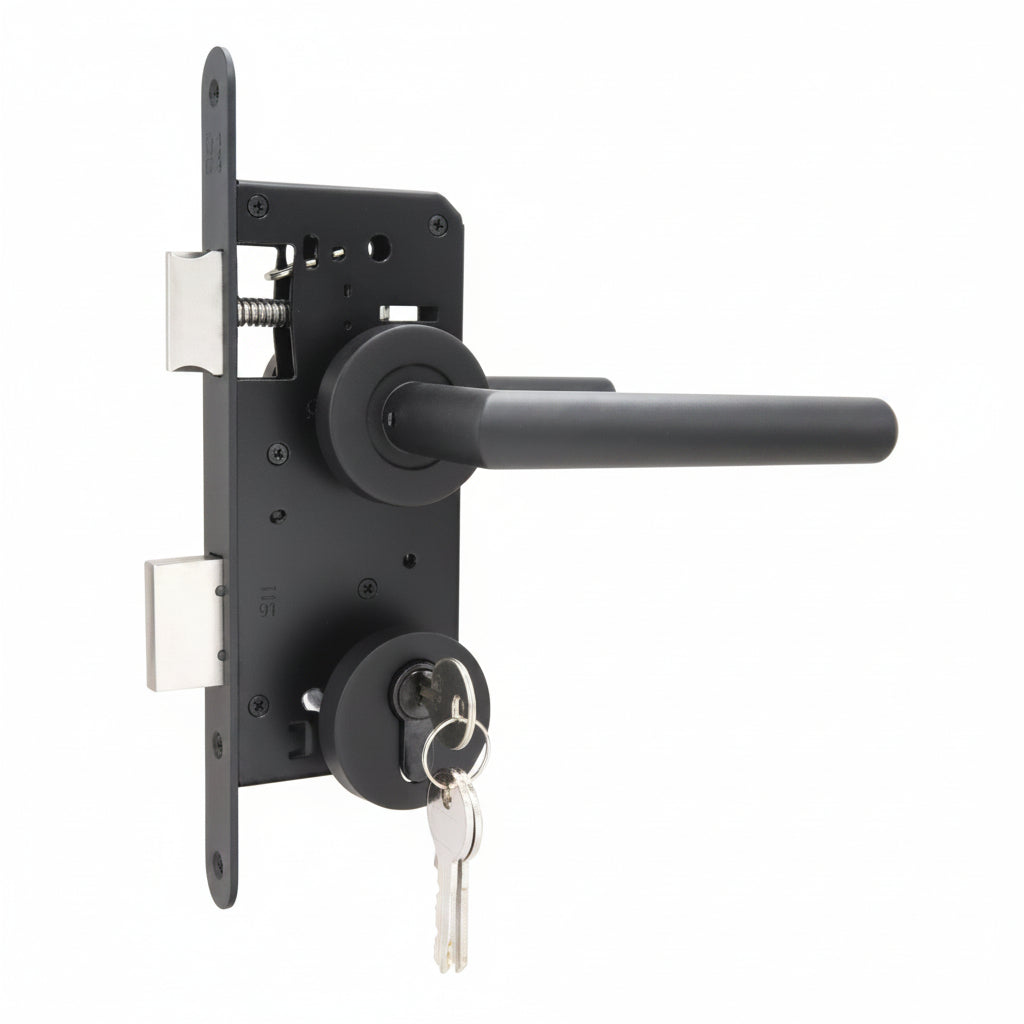 Compleet Poortslot RVS Zwart voor enkele tuindeur Type PC85