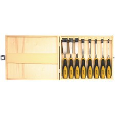 Houtbeitel set in solide houten koffer