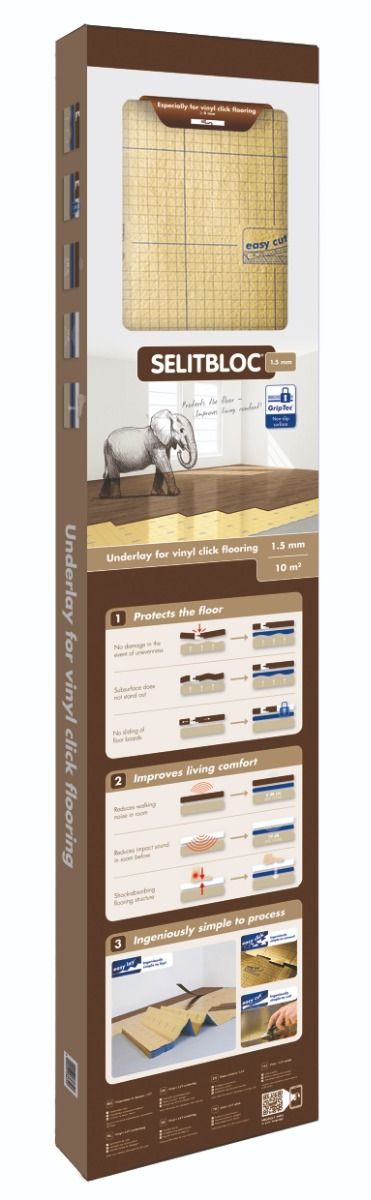 Selitbloc ondervloer 1,5mm voor klik PVC/Vinyl 10,2 m2 per pak