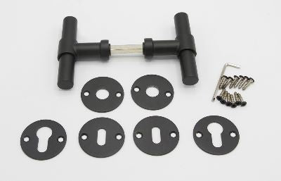 Deurkruk met rozetten, zwarte structuurcoating (T-model)