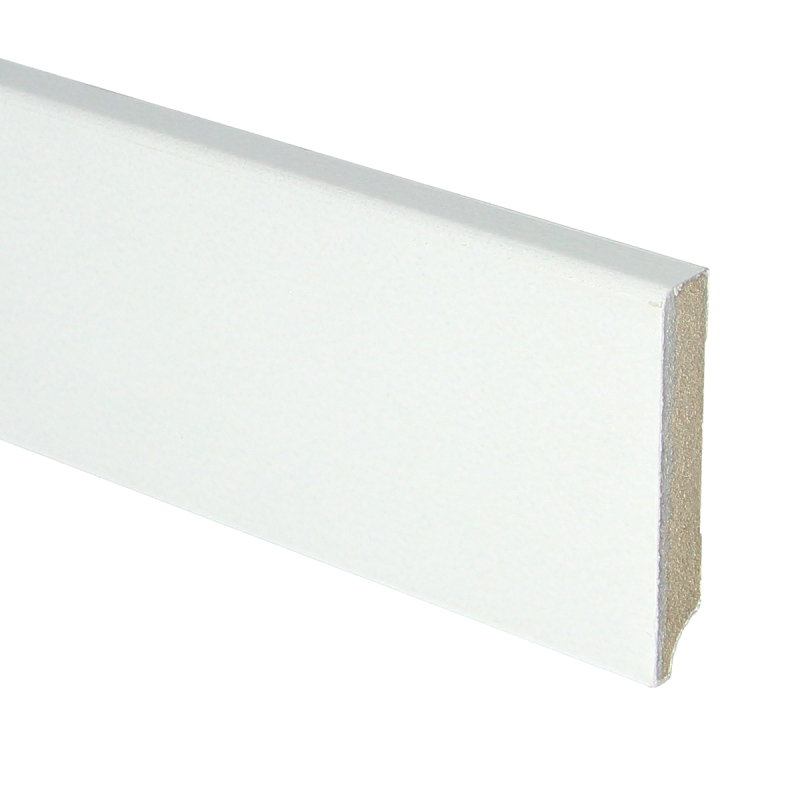 MDF plint Wit gegrond 70 x 12 x 2400 mm.
