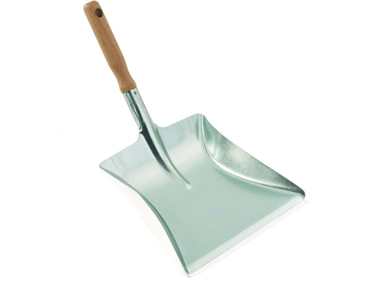 Metalen blik met houten handvat