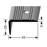 Trapneusprofiel 43x23mm brons grof antislip, 300cm lang
