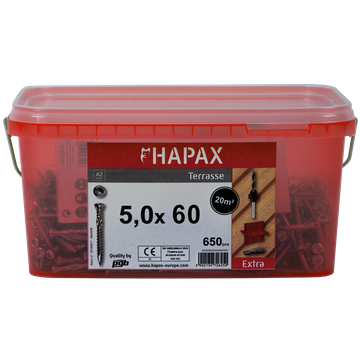 Hardhoutschroef HAPAX Torx RVS A2 5X60 - 650 stuks - emmer